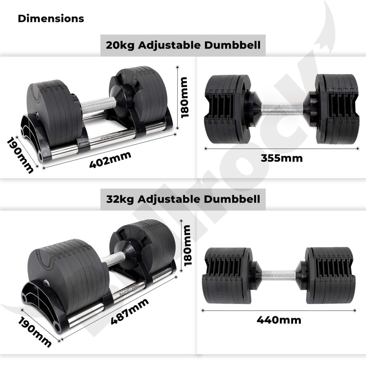 Adjustable Dumbbells Rapid - 20kg and 32kg - 2 kg incremental